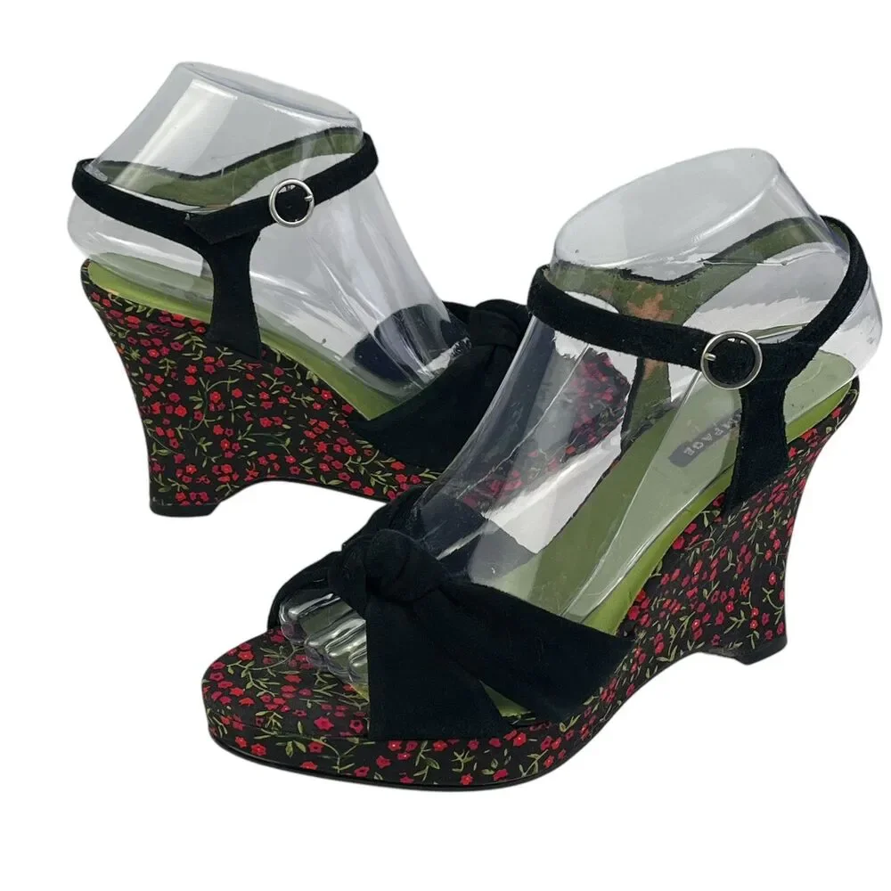 Rampage Floral Ankle Strap Espadrille Wedge Sandal Women's Size 7 M Leather